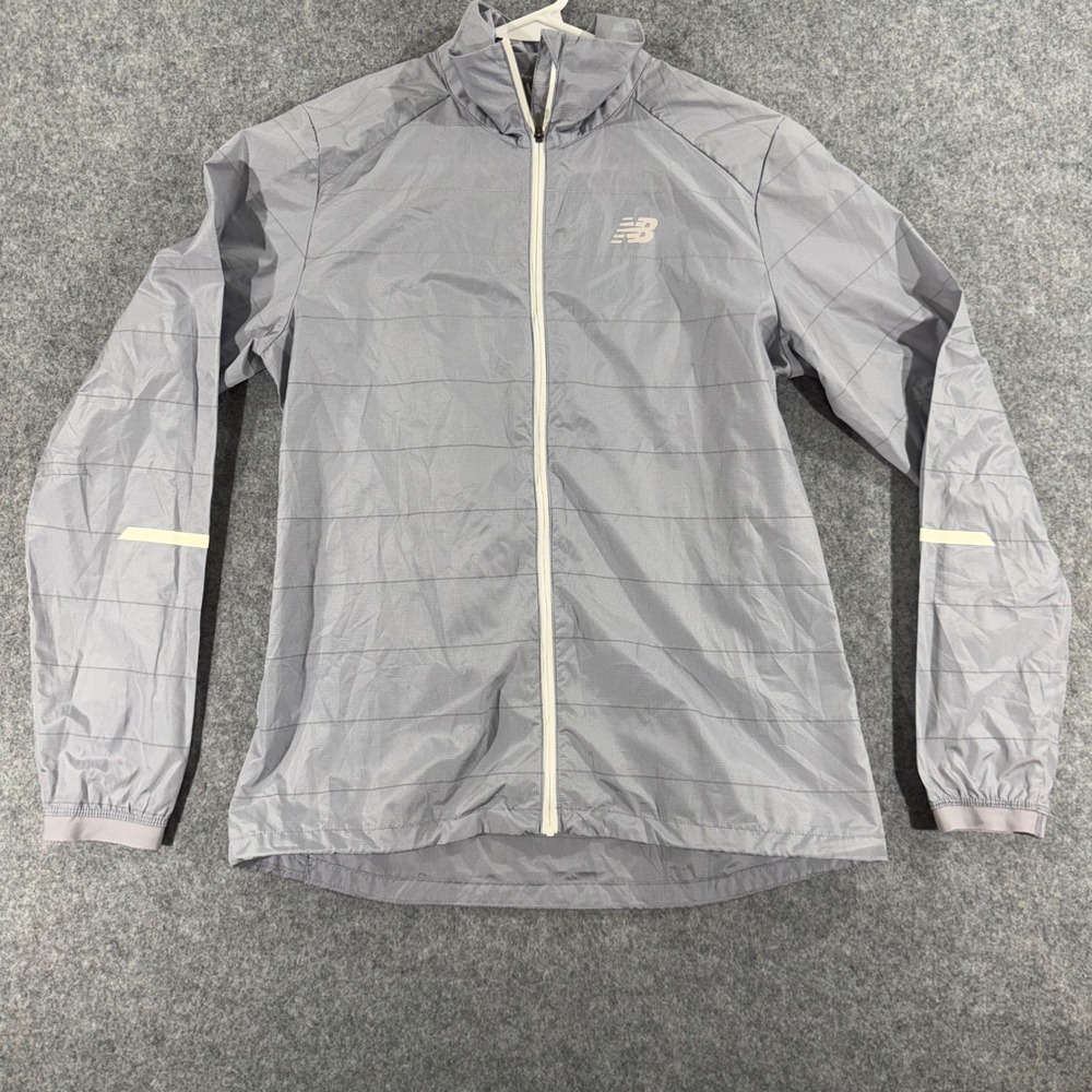 New Balance Womens Gray Grid Ripstop Full Zip Running Windbreaker Jacket Small